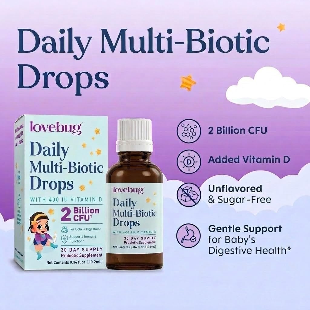 LOVEBUG Baby Probiotic Drops - Organic Probiotics for Immune Support and Baby Constipation & Colic Relief - Tasteless & Sugar-Free Liquid Drops for
