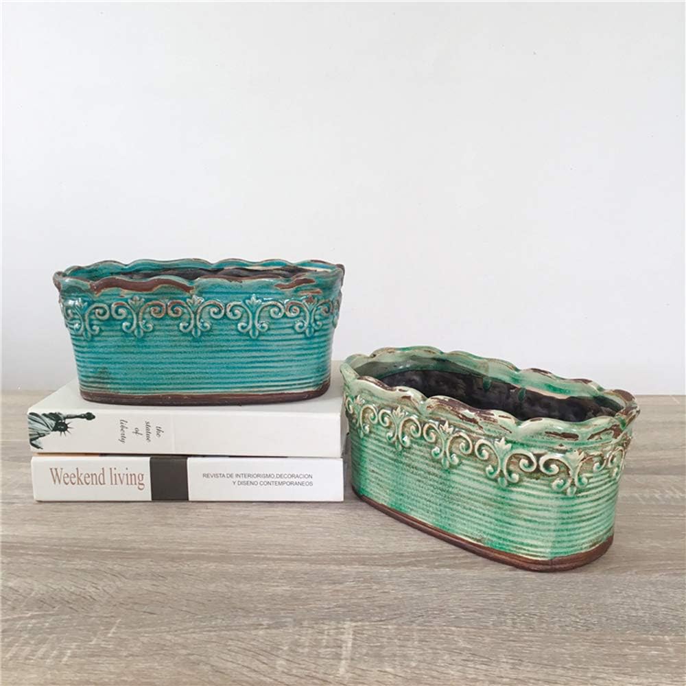 Blue Rectangular Ceramic Succulent Planter, 10 Inch, Indoor Use