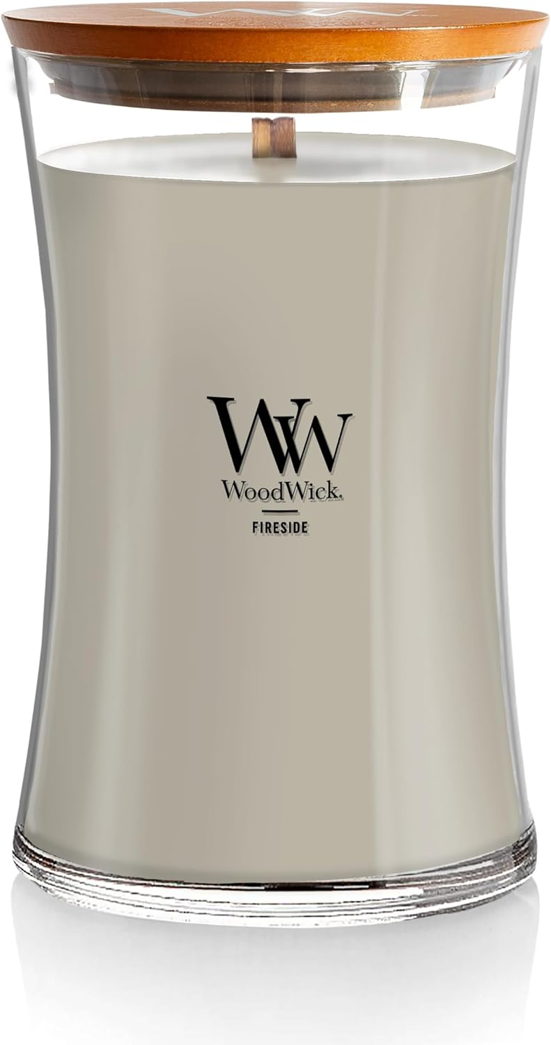 WoodWick Fireside Holiday Candle Gifts for Women and Men, 9.7 oz Medium Hourglass Candle with Crackling Wick