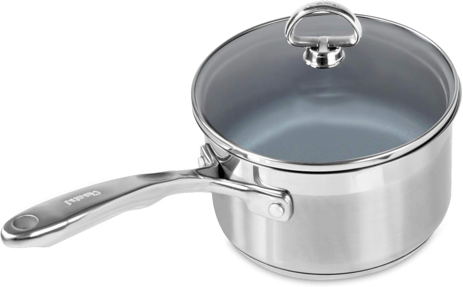 Chantal Induction 21 Steel 1 quart NonStick Saucepan with Tempered Glass Lid, Ceramic Non Stick, Brushed Stainless Steel