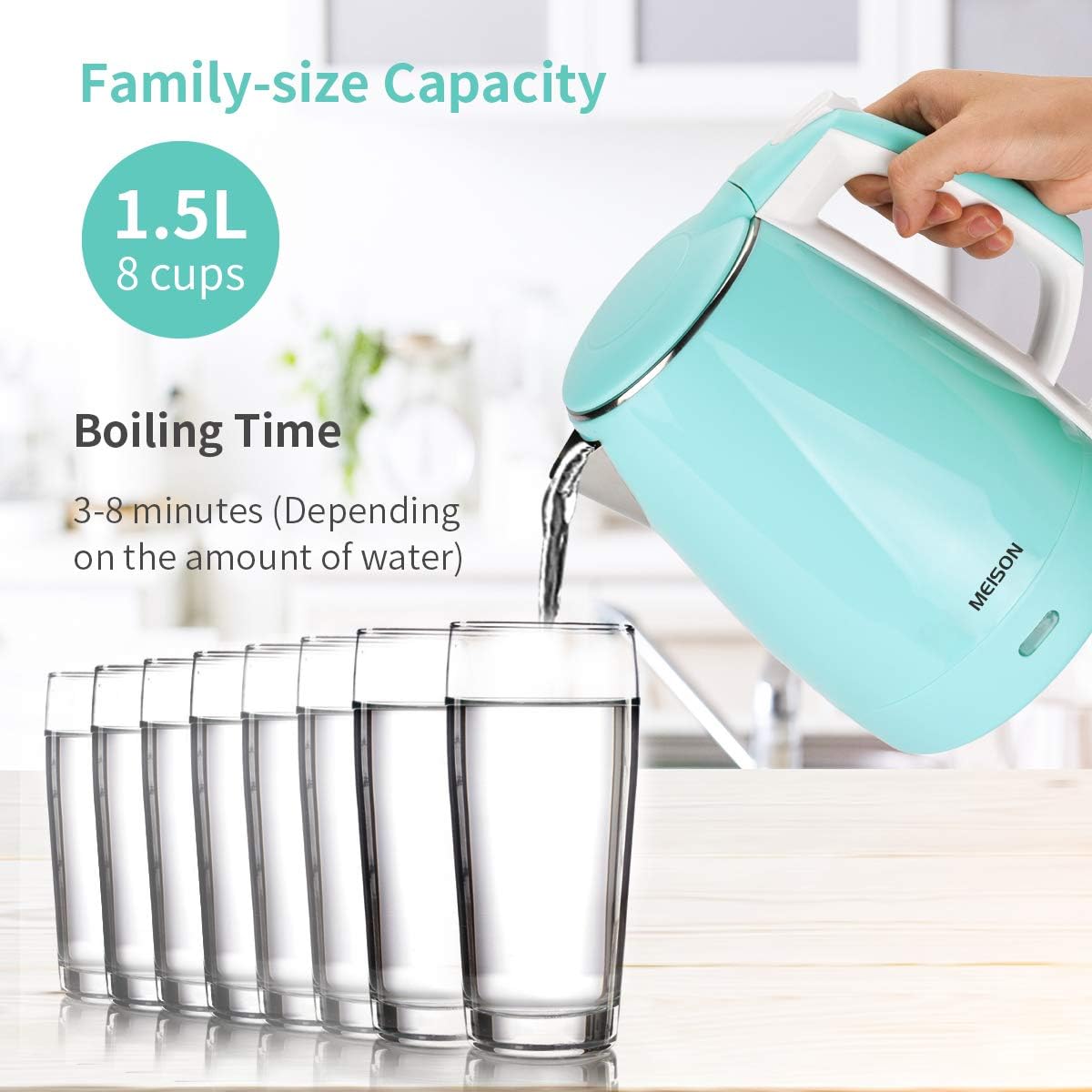 Electric Kettle(BPA Free), Double Wall Water Boiler Heater, Stainless Steel Interior, Cool Touch Coffee Pot & Tea Kettle