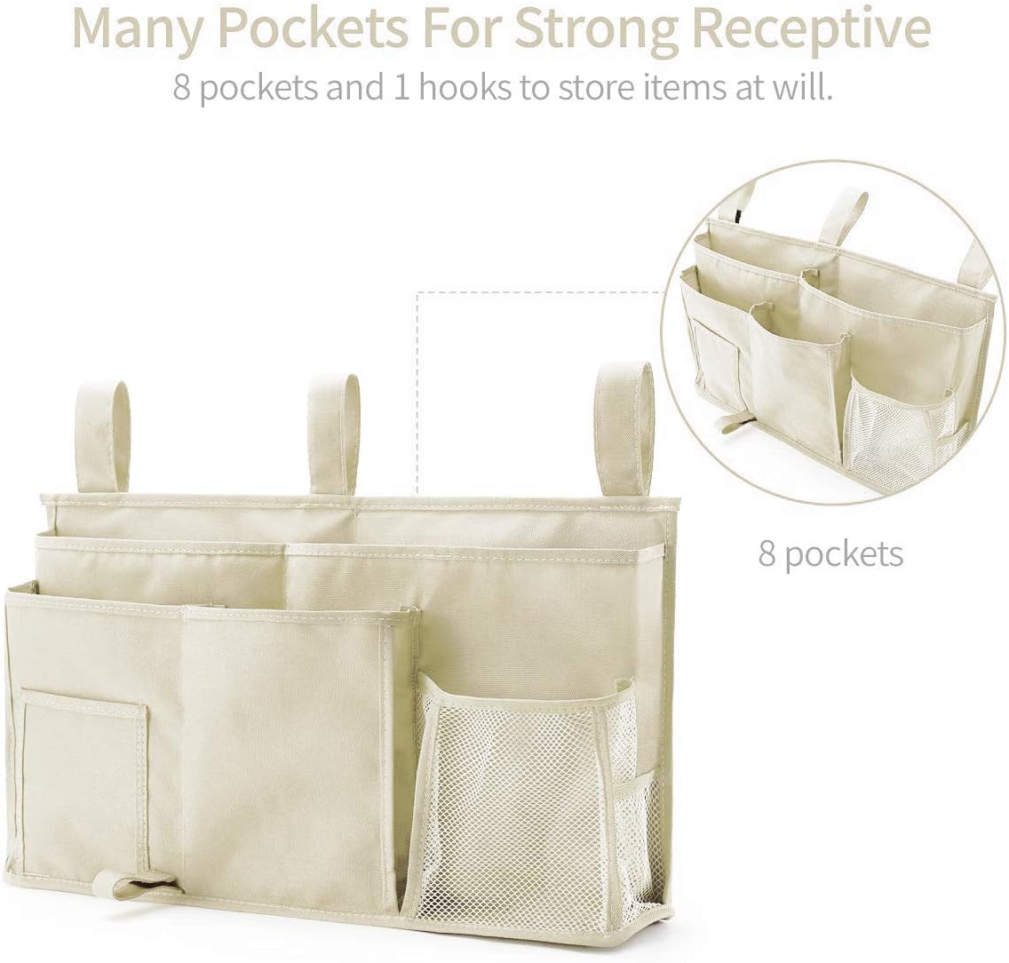 Bseash Bunk Bed Organizer, Bedside Caddy Hanging Bed Organizer Storage Bag 8 Pockets, for College Dorm Rooms Bed, Hospital Bed, Baby Bed Rails