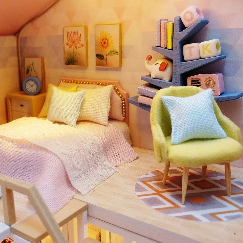GuDoQi DIY Miniature Dollhouse Kit with Furniture, Tiny House kit 1:24 Scale, Need to Assemble Around 30 Hours