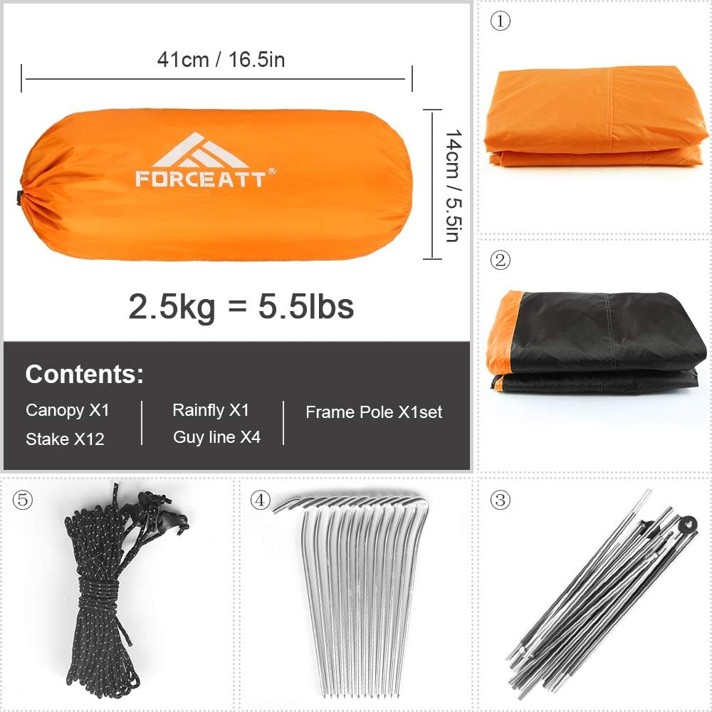 Forceatt Tent for 2 and 3 Person is Waterproof and Windproof, Camping Tent for 3 to 4 Seasons