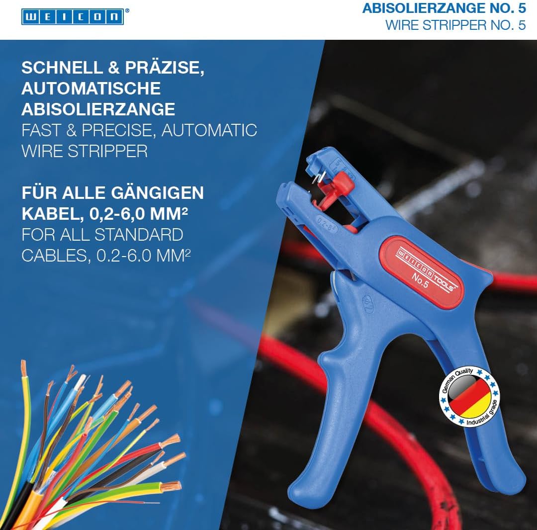 WEICON TOOLS Wire Stripper No. 5, automatic wire stripper 0.2-6 mm², wire stripper with side cutter up to 2 mm
