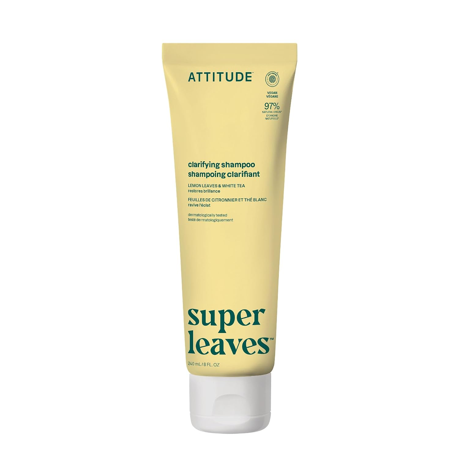 ATTITUDE Clarifying Hair Shampoo, EWG Verified, Restores Shine, Naturally Derived Ingredients, Vegan and Plant Based, Lemon Leaves and White Tea, 16 Fl Oz