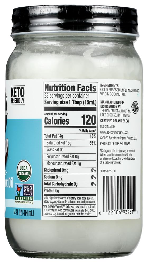Spectrum Unrefined Organic Virgin Coconut Oil -- 14 fl oz - 2 pc