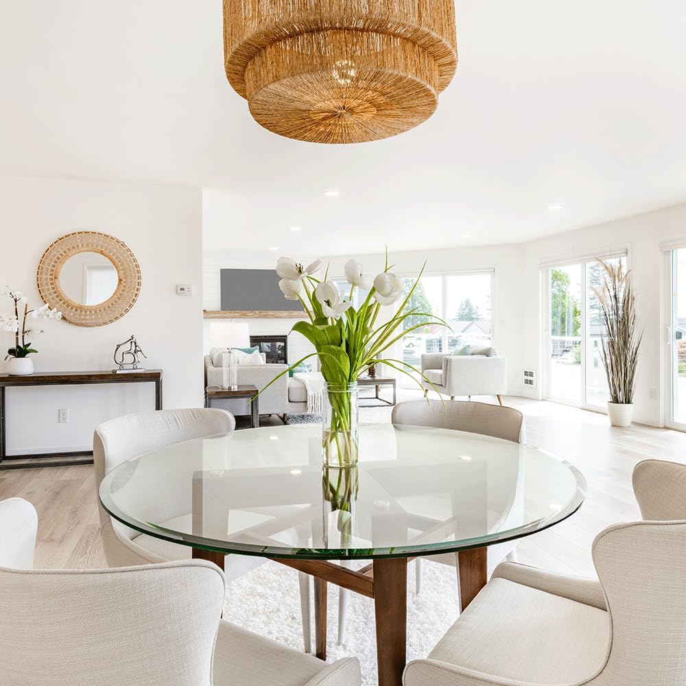 24 inch Round Glass Table Top - Tempered - 3/8" Thick Glass Surface, Safe Pencil Edge, Multipurpose for Dining Table, Patio, Coffee and End Table