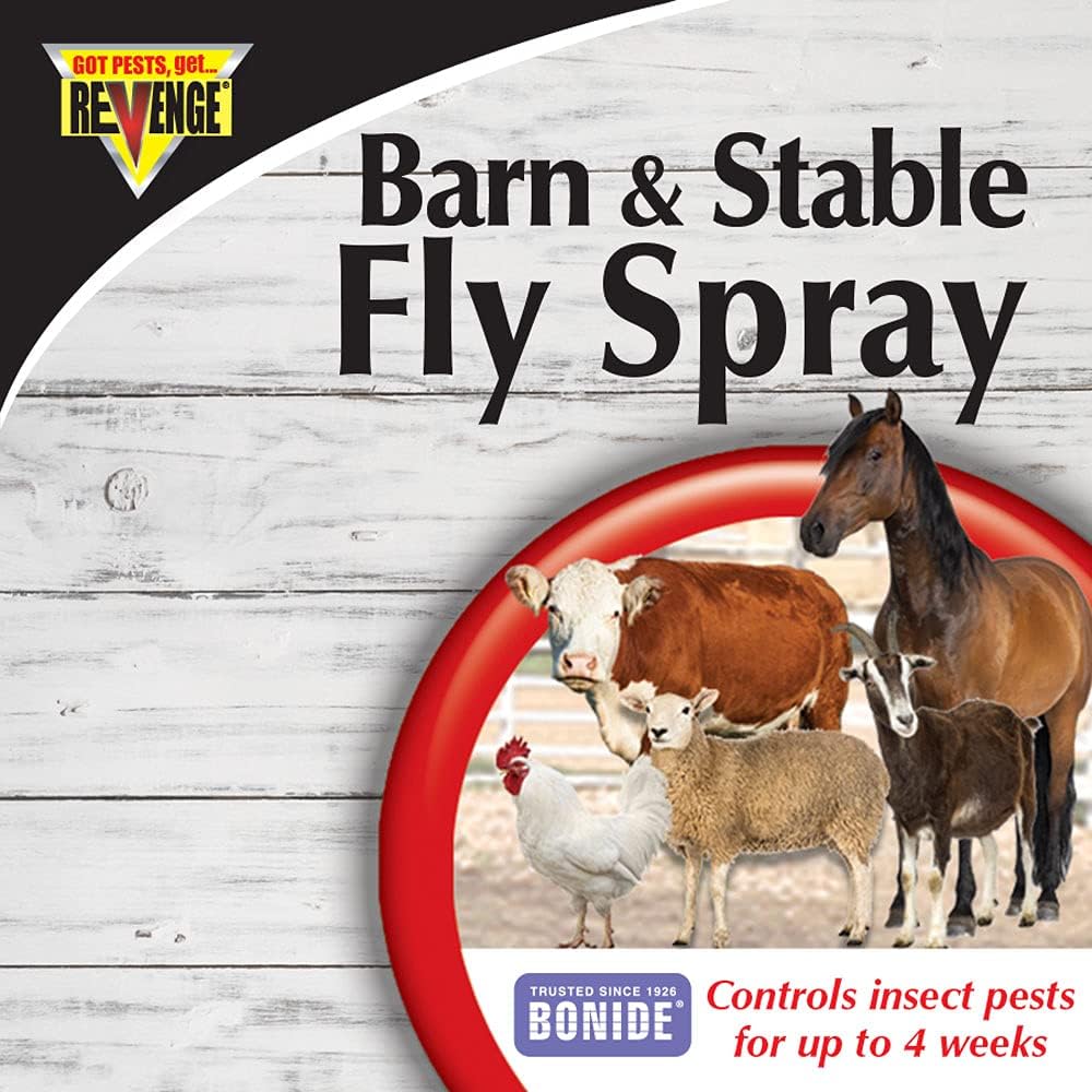 Bonide (BND46177) - Revenge Barn & Stable Fly Spray, Indoor & Outdoor Insecticide/Pesticide Fly Killer Concentrate (16 oz.)