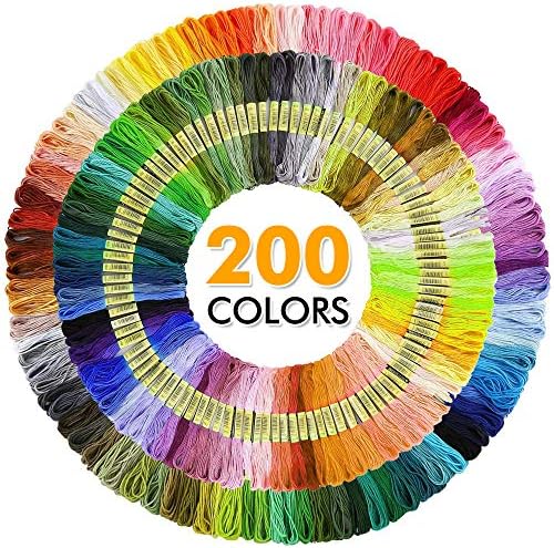 INSCRAFT 304 Pack Embroidery Kit, 200 Colors Threads, 5 Pcs Bamboo Embroidery Hoops, 2 Pcs Aida Cloth, Instructions, Bag and Cross Stitch Tools Set