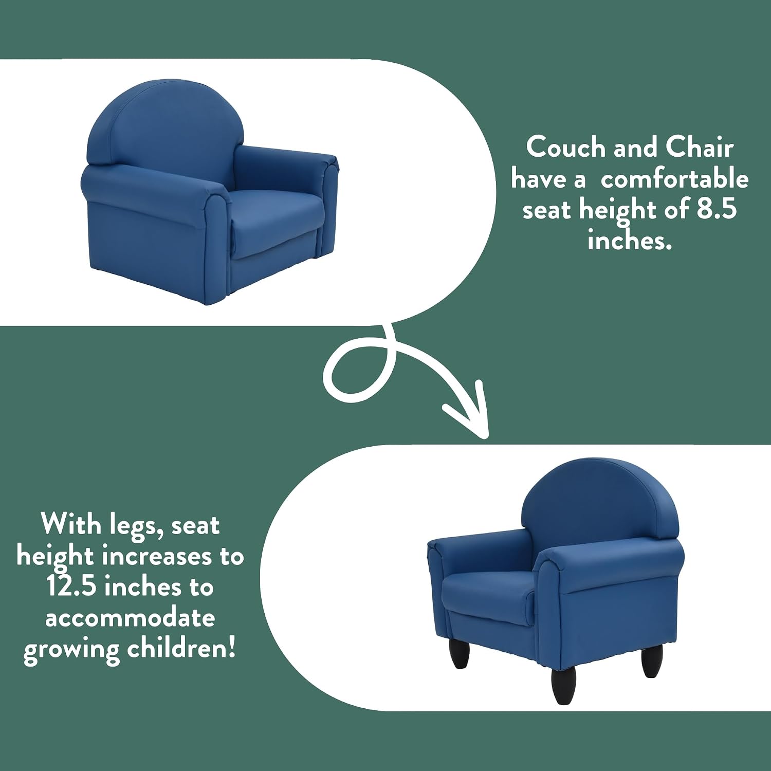 Children's Factory Upholstered Toddler Couch, Sofa, Deep Water