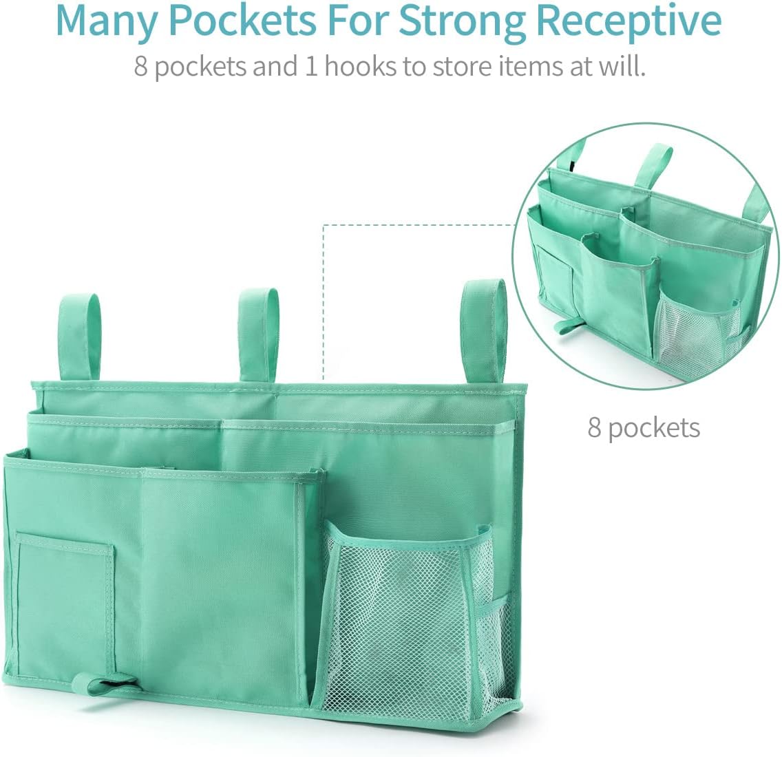 Bseash Bunk Bed Organizer, Bedside Caddy Hanging Bed Organizer Storage Bag 8 Pockets, for College Dorm Rooms Bed, Hospital Bed, Baby Bed Rails