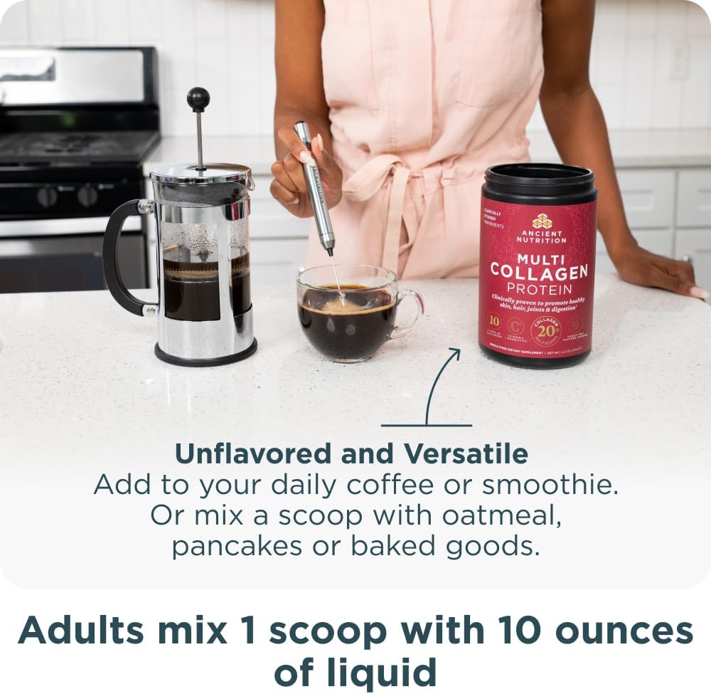 Ancient Nutrition Multi Collagen Protein Powder, 5 Types of Food Sourced Collagen, Providing Types I, II, III, V, and X, 16.2 Ounce