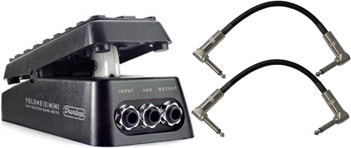 Jim Dunlop DVP4 Volume (X) Mini Pedal for Electric Guitars Bundle with 2-Pack of Pedal Patch Cables