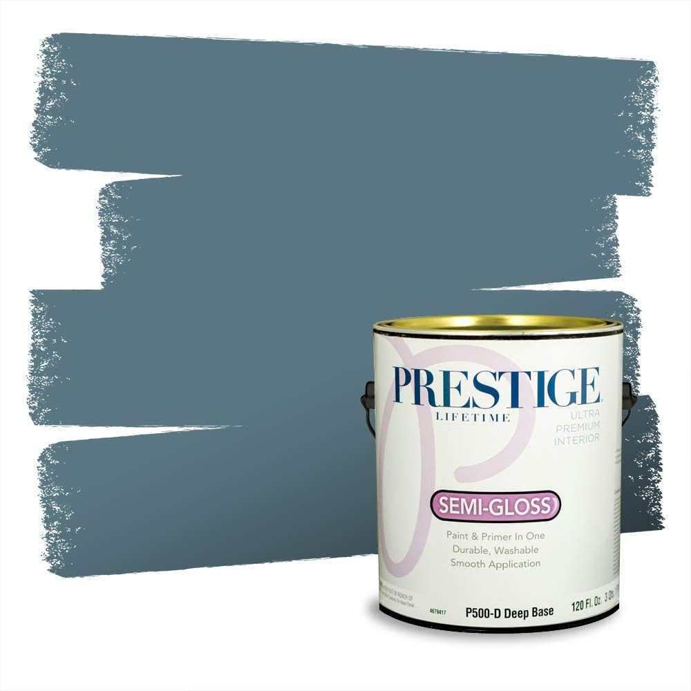 PRESTIGE Paints Exterior Paint and Primer In One, 1-Gallon, Semi-Gloss, Comparable Match of Behr* Intercoastal Gray*