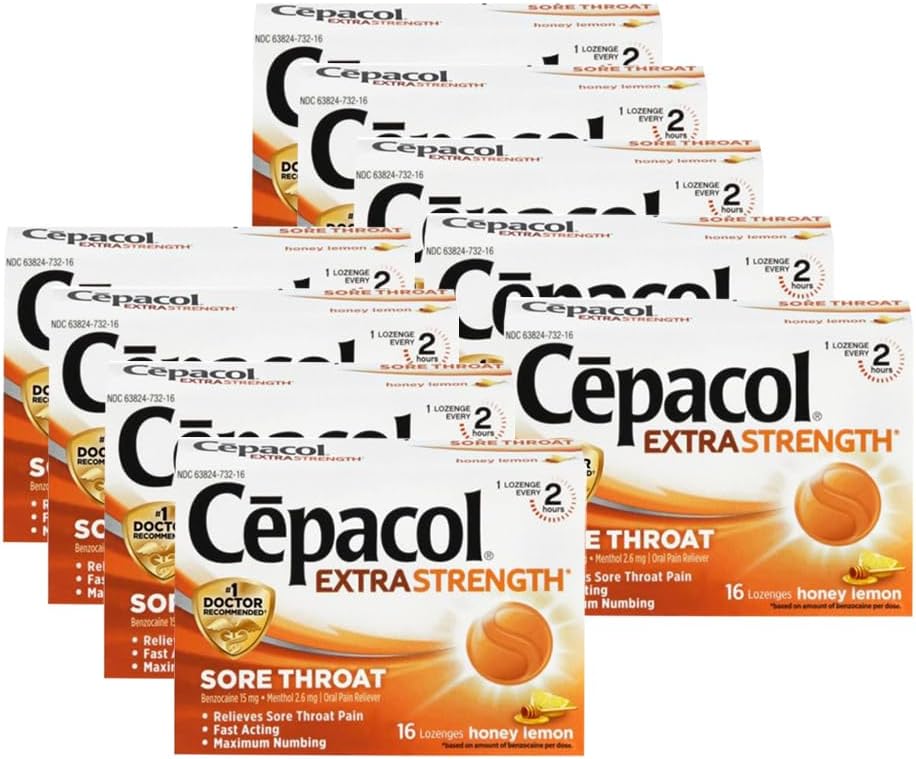 Cepacol Extra Strength Sore Throat & Cough Relief Lozenges, 16 Count, Mixed Berry Flavor, Maximum Numbing, Fast Acting Relieves Sore Throat Pain, and Quiets Cough (Pack of 4)