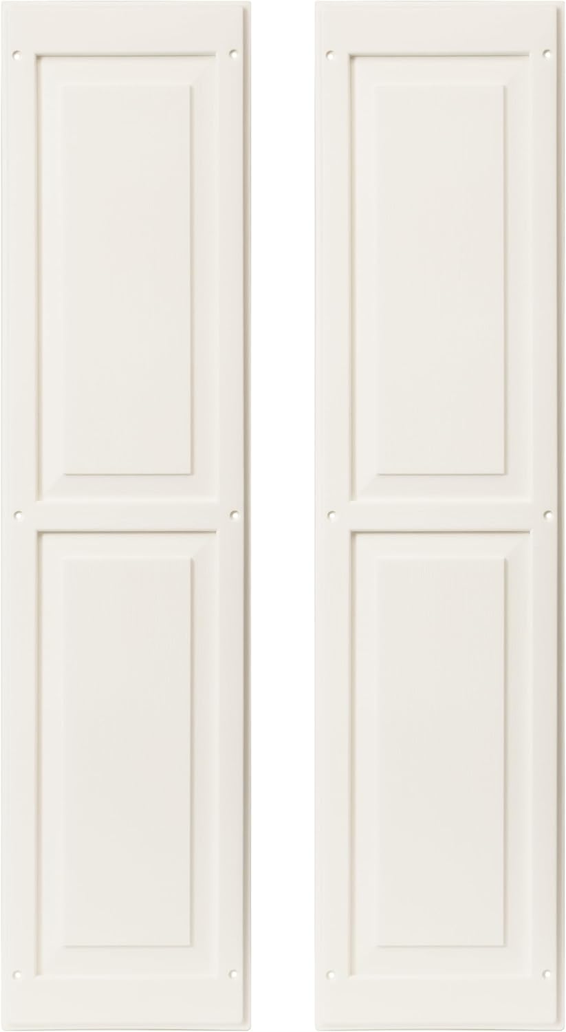9" x 27" Paintable Raised Panel Shed Shutters, 1 Pair | Paintable raised panel non-operable shutter pair for shed, playhouse and coop windows.