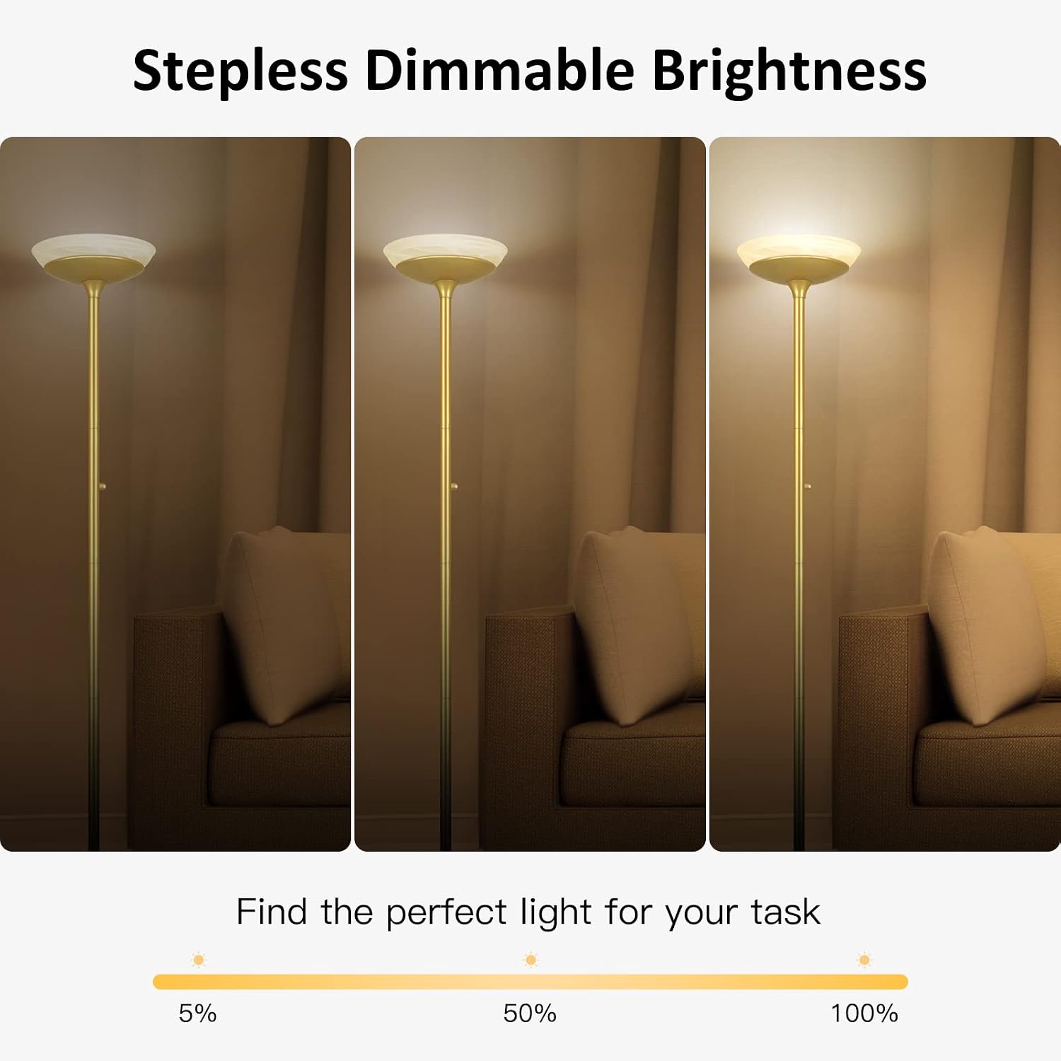 BoostArea Torchiere Floor Lamp, 30W Super Bright LED Standing Lamp, Stepless Dimmable Pole Lamp with 3000K Lighting, Rotary Switch