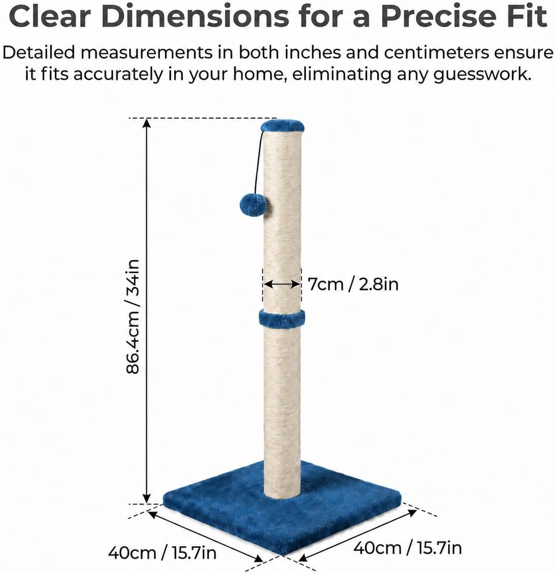 Dimaka 29" Height Tall Cat Scratching Post, Claw Scratcher with Sisal Rope and Covered with Soft Smooth Plush, Vertical Scratch [Full Strectch] for Standard Size Cats(Grey, 29 inches for All Cats)