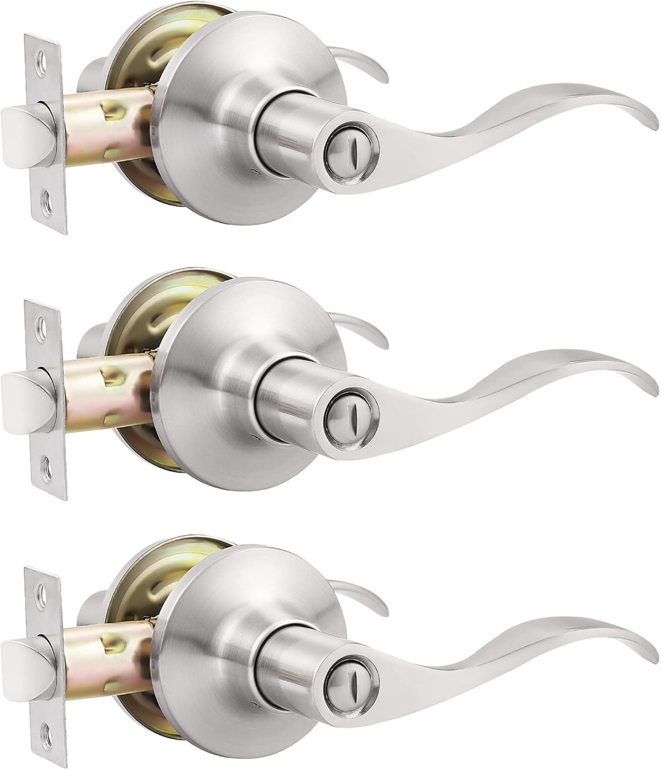 GOBEKOR 1 Pack Privacy Door Levers Brushed Nickel Lever Door Handles Interior for Bedroom and Bathroom Door Locks Wave Door Handles