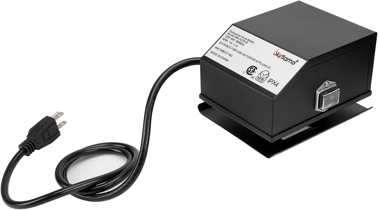 Skyflame Universal Stainless Steel BBQ Grill Electric Rotisserie Motor | Replacement, Water Proof On/Off Switch, 6 watt, 50 lb. Load, Black