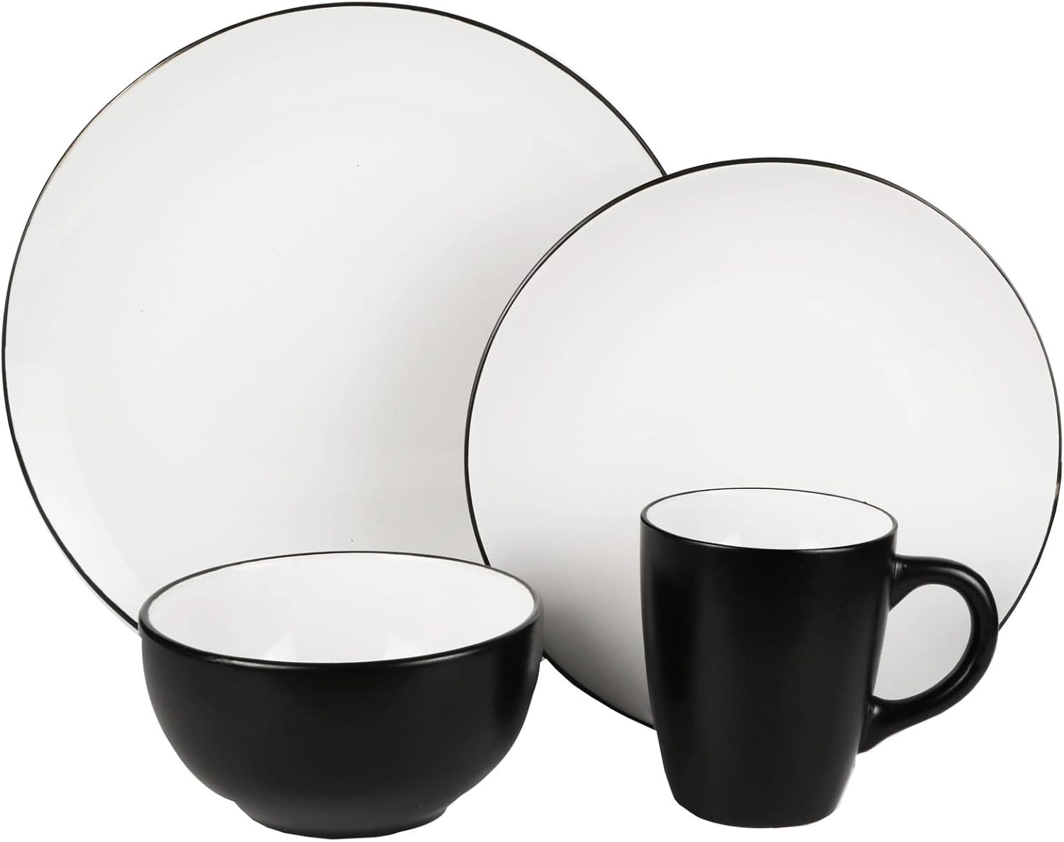 American Atelier Bistro Casual Round Dinnerware Set – 16-Piece Stoneware Party Collection w/ 4 Dinner Salad Plates