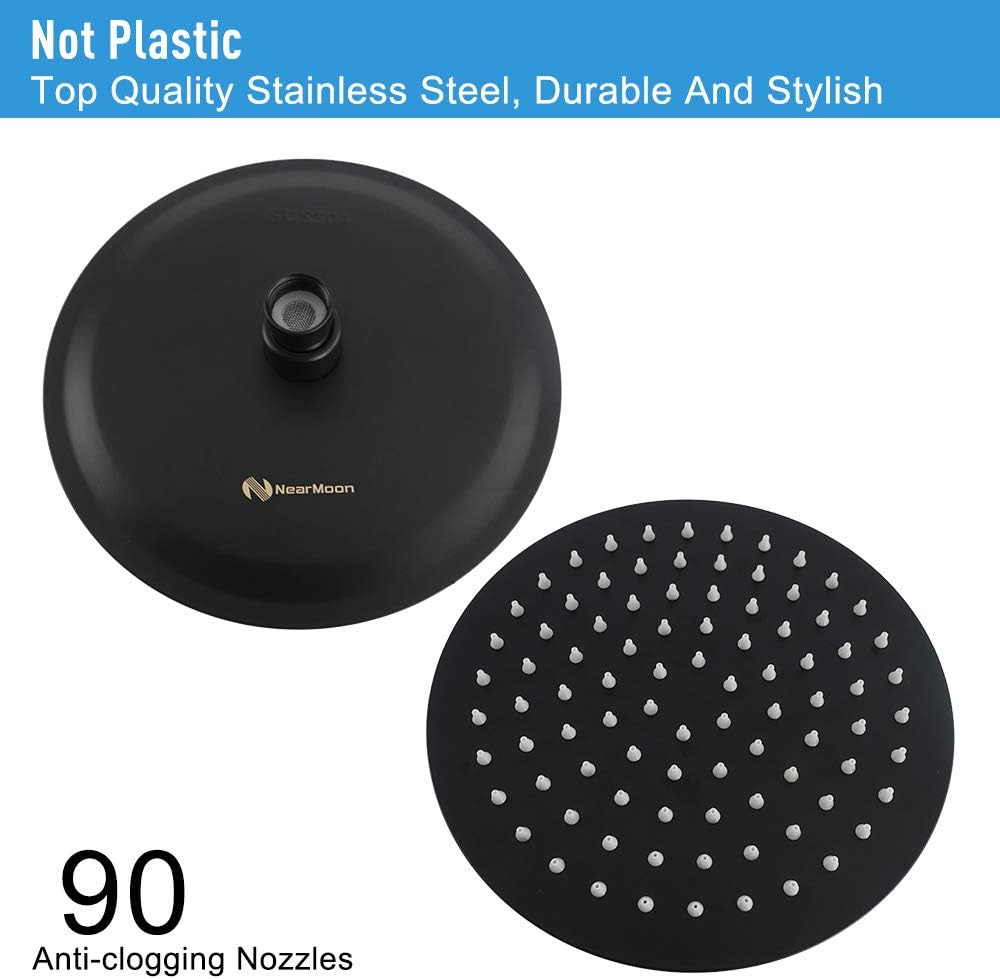 NearMoon Rain Shower Head, Ultra-Thin Design-Pressure Boosting, Awesome Some Experience, High Flow Stainless Steel Rainfall Head (10 Inch