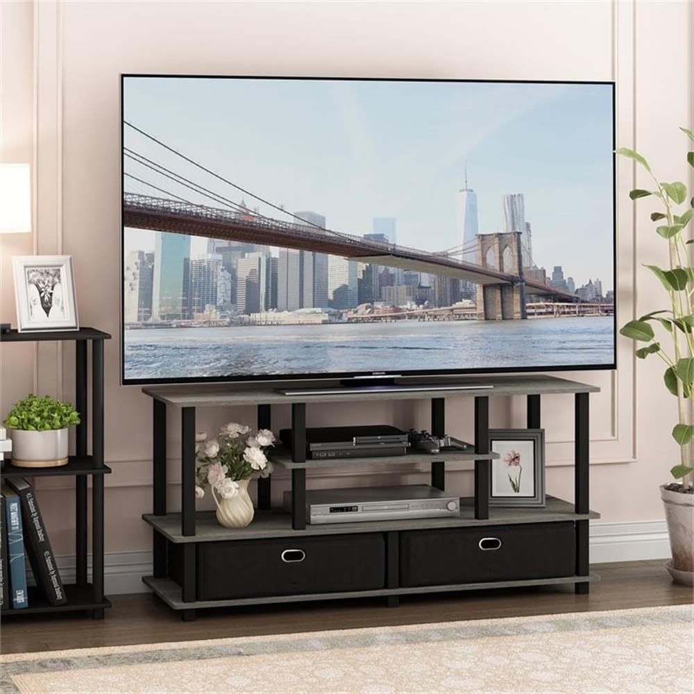 Furinno Moretti 3-Tier Metal Frame TV Stand, French Oak Grey