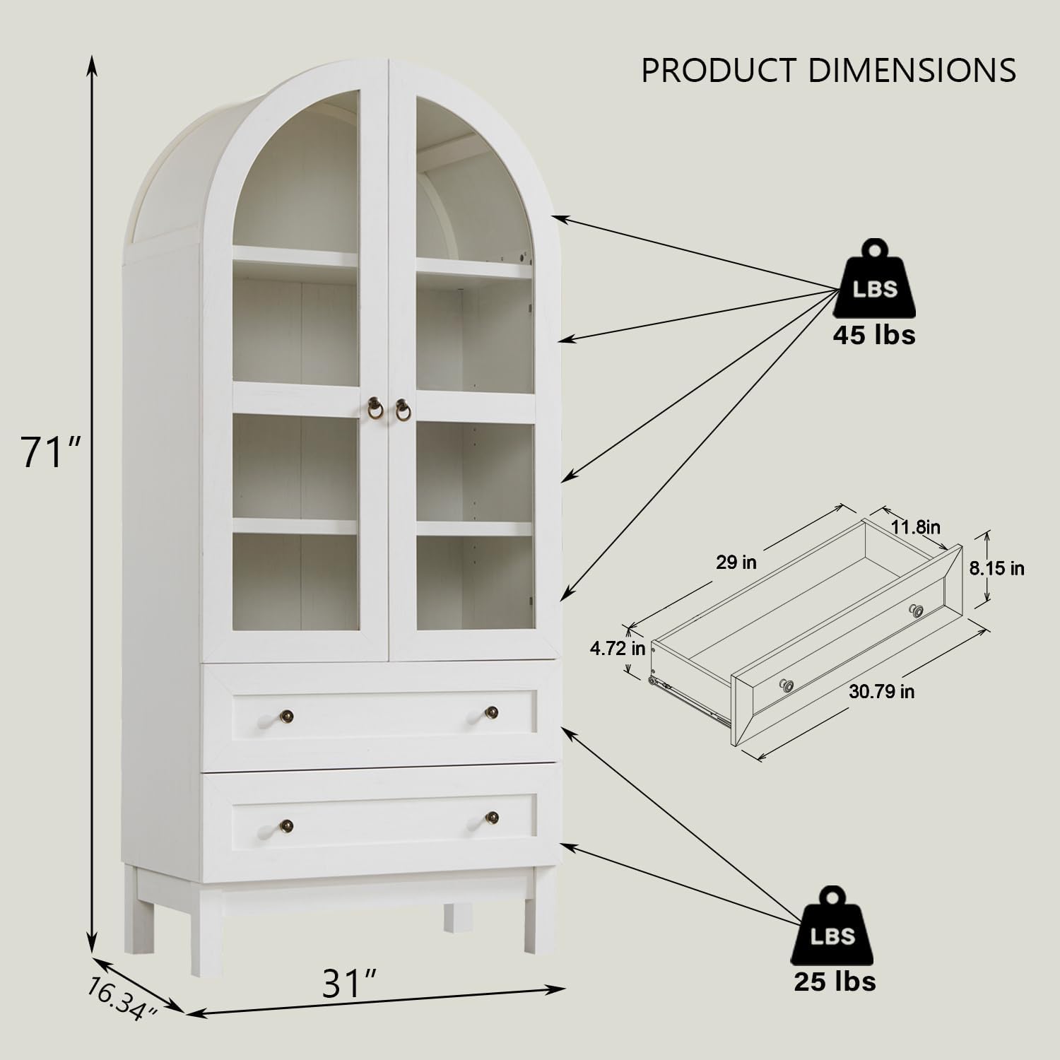 IFGET 71" Tall Arched Kitchen Pantry, Modern Farmhouse Wood Kitchens Storage Cabinets with 2 Large Drawers and Adjustable Shelves, Versatile Cupboard for Kitchen, Dining Room, Bathroom, Natrual