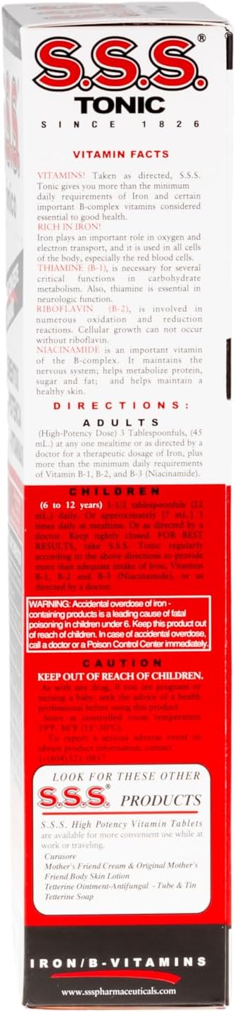 S.S.S. Tonic Liquid Iron & Vitamin B Supplement with B1, B2 & B3, 20 Fl Oz | High-potency, easy-to-take formula for daily energy support; made in USA