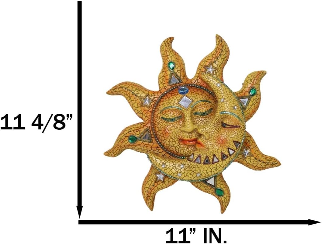 Ebros Colorful Celestial Heavens Mosaic Sun and Moon Wall Decor Plaque 12"Tall Day Surrendering Unto Night Belenos God And Goddess Selene Hanging