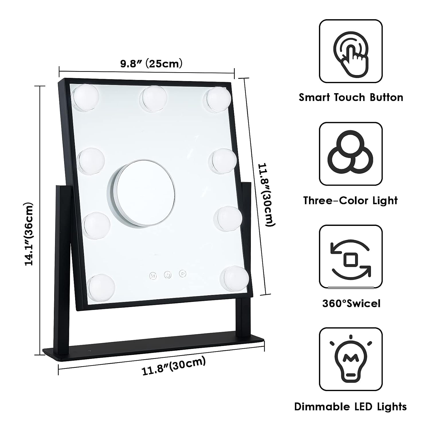 BWLLNI Lighted Makeup Mirror, White Vanity Mirror with Lights,9 LED Bulbs