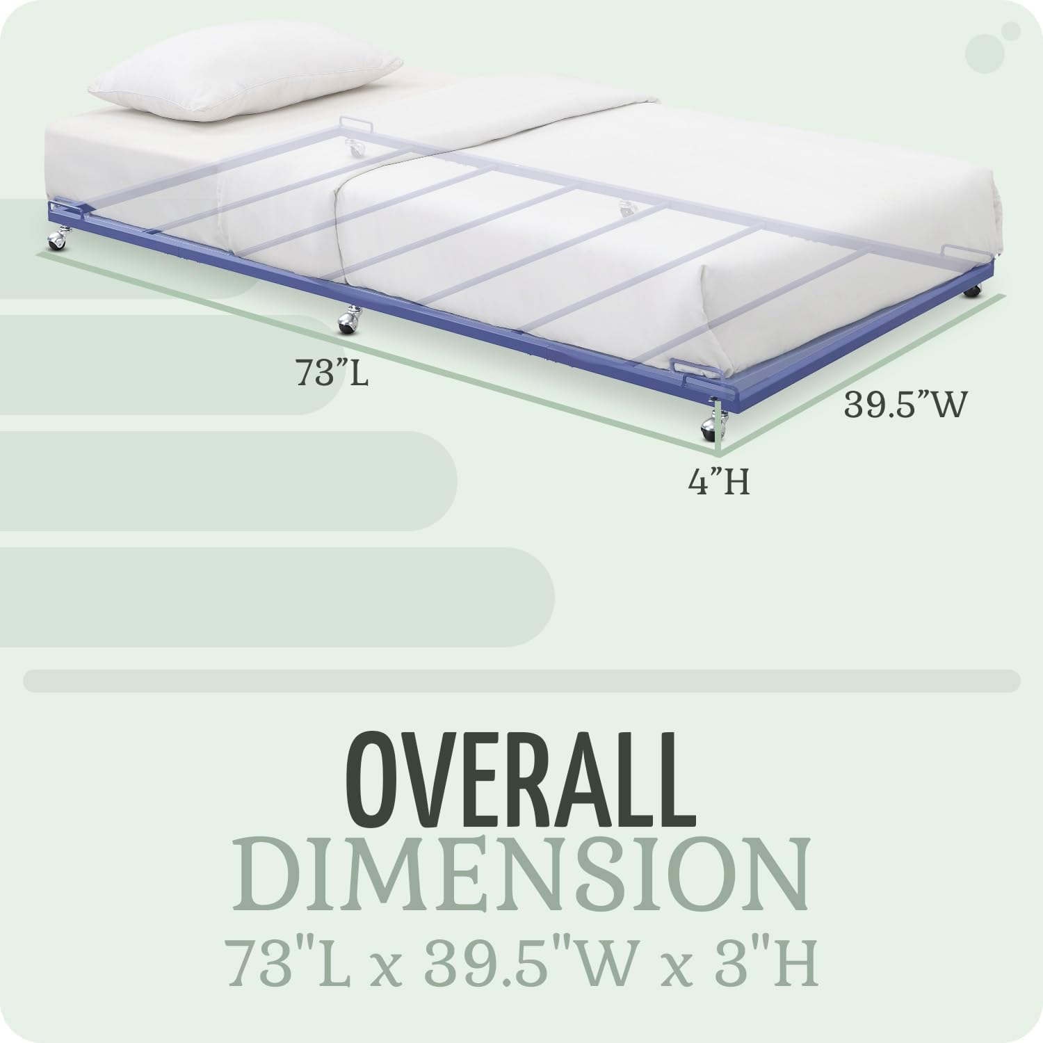 2K Furniture Designs - Twin Size Black Metal Roll Out Trundle Bed Frame for Daybed | Space-Saving Guest Bed - Slides Under Daybeds for Overnight Visitors, Dorms, and Small Spaces