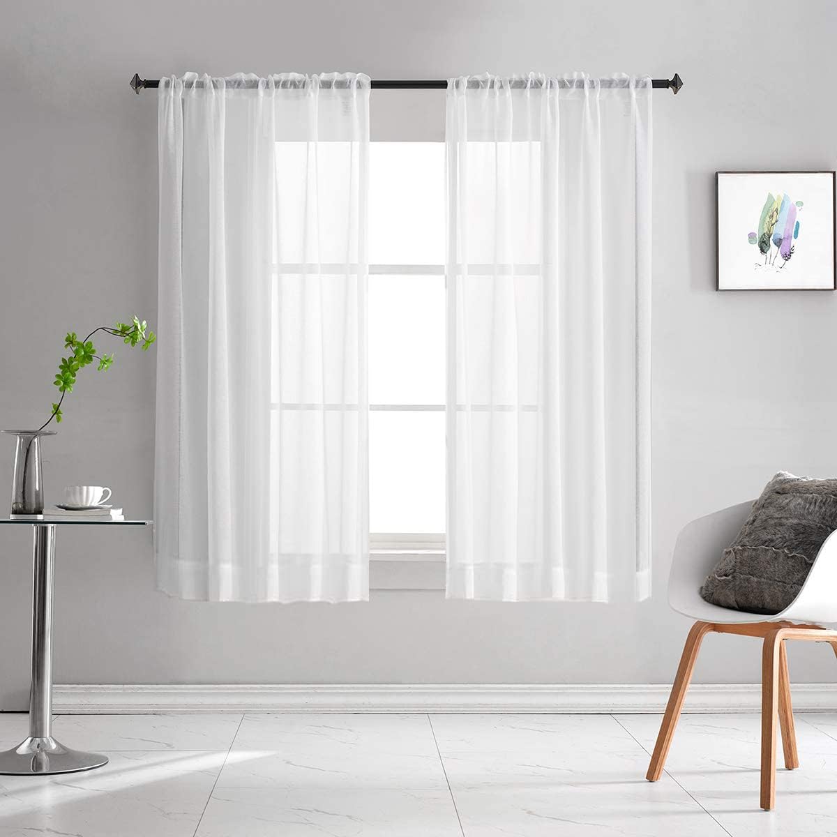 Off White Semi Sheer Curtains 72 Inches Long Faux Linen Off White Sheers Curtain for Bedroom Living Room Girls Kids Room 2 Panels 52x72 Inch Length