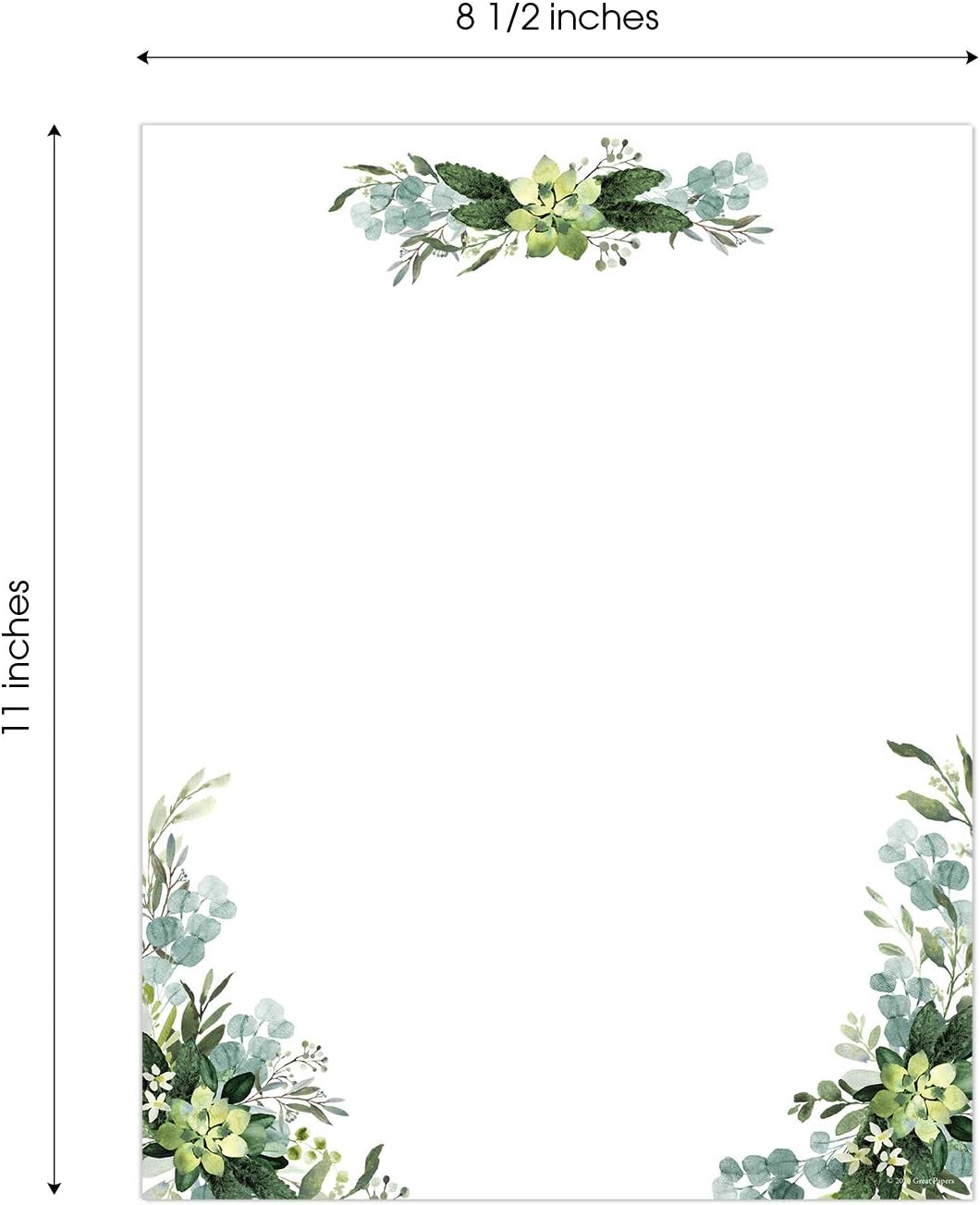Great Papers! Lush Greenery Letterhead / 80 Floral Sheets 8.5" x 11" Beautiful Watercolor Botanical All Occasion Letter Paper
