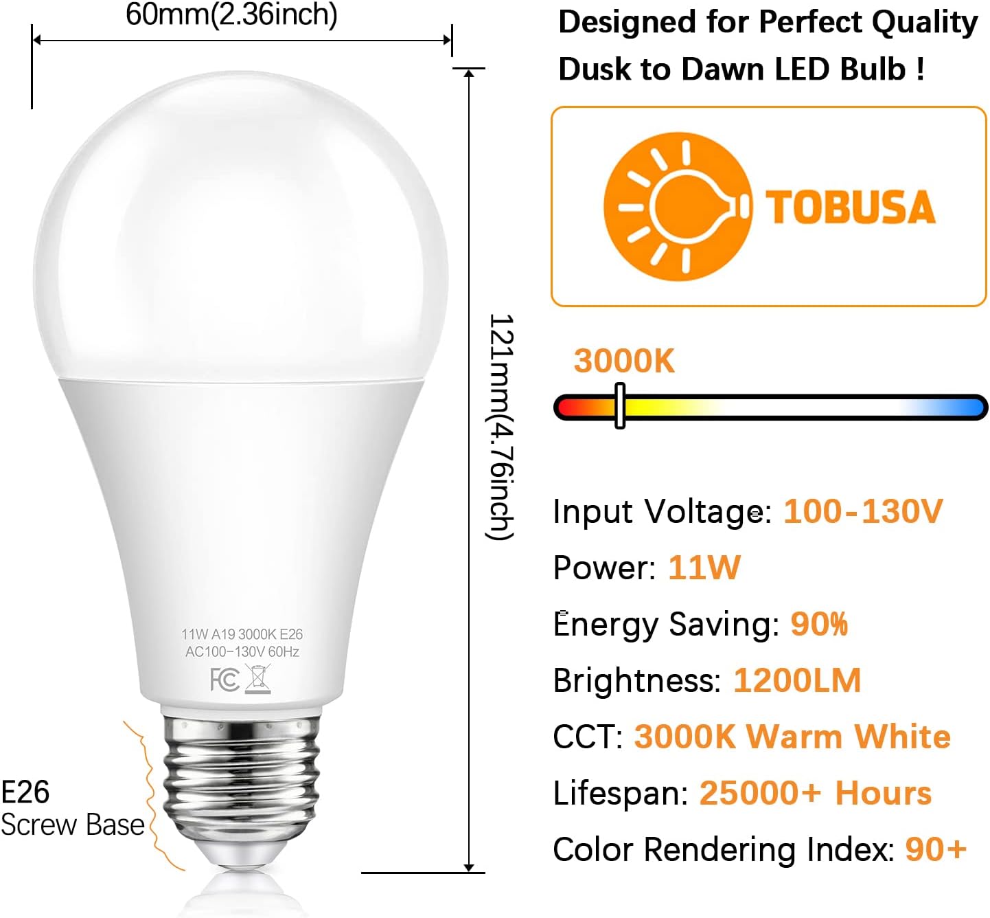Dusk to Dawn Light Bulbs Outdoor, 11W Automatic On/Off Sensor Light Bulbs