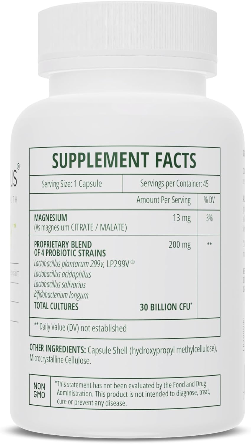 InterPlexus Fortéfy - 4 Elite Strains of Probiotics Providing 30 Billion CFU per Capsule with Magnesium - Gluten Free, Dairy Free