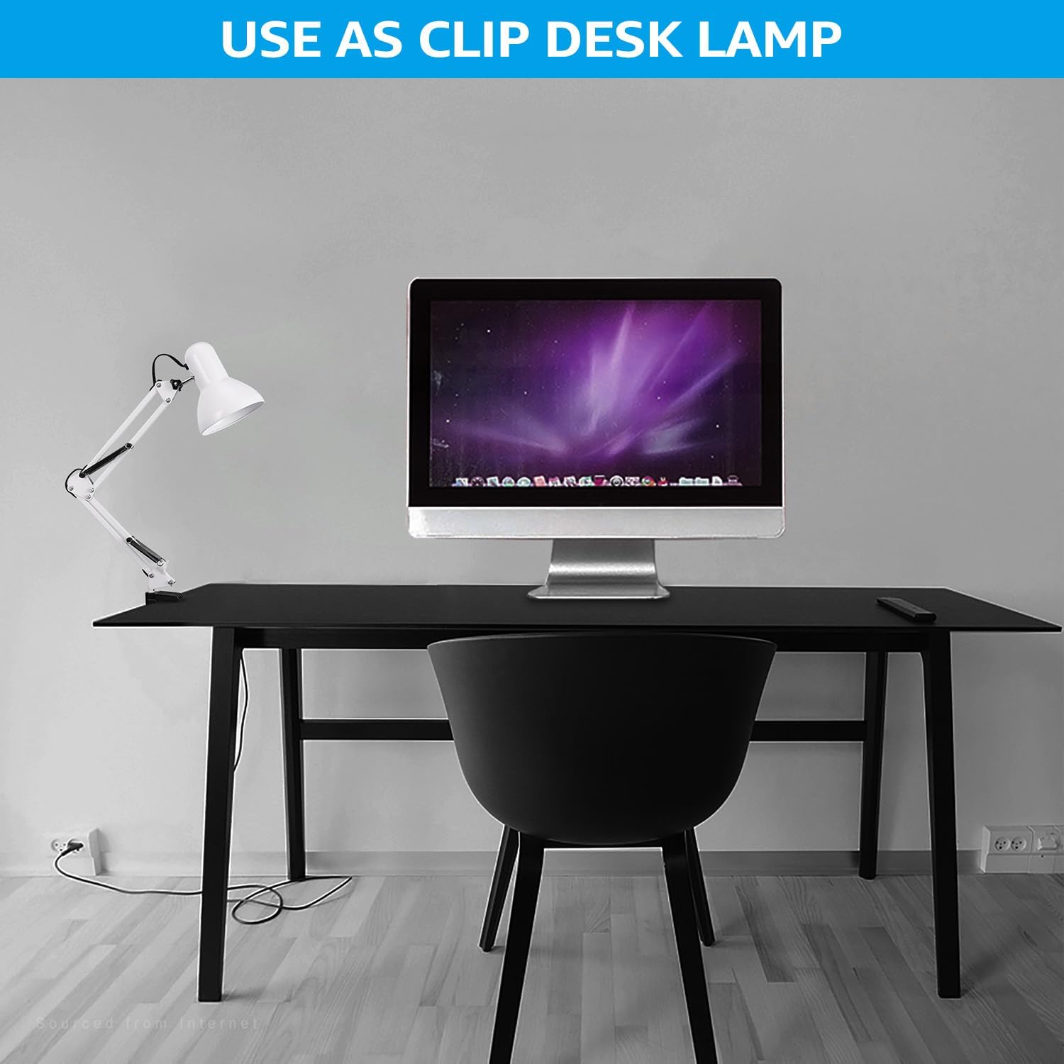TORCHSTAR Metal Desk Lamp, Adjustable Swing Arm, E26, Black | Architect Gooseneck Multi-Joint Clip Table Lamp with Plastic Clamp, for Home Office, Work, Study, Reading, Bulbs not Included