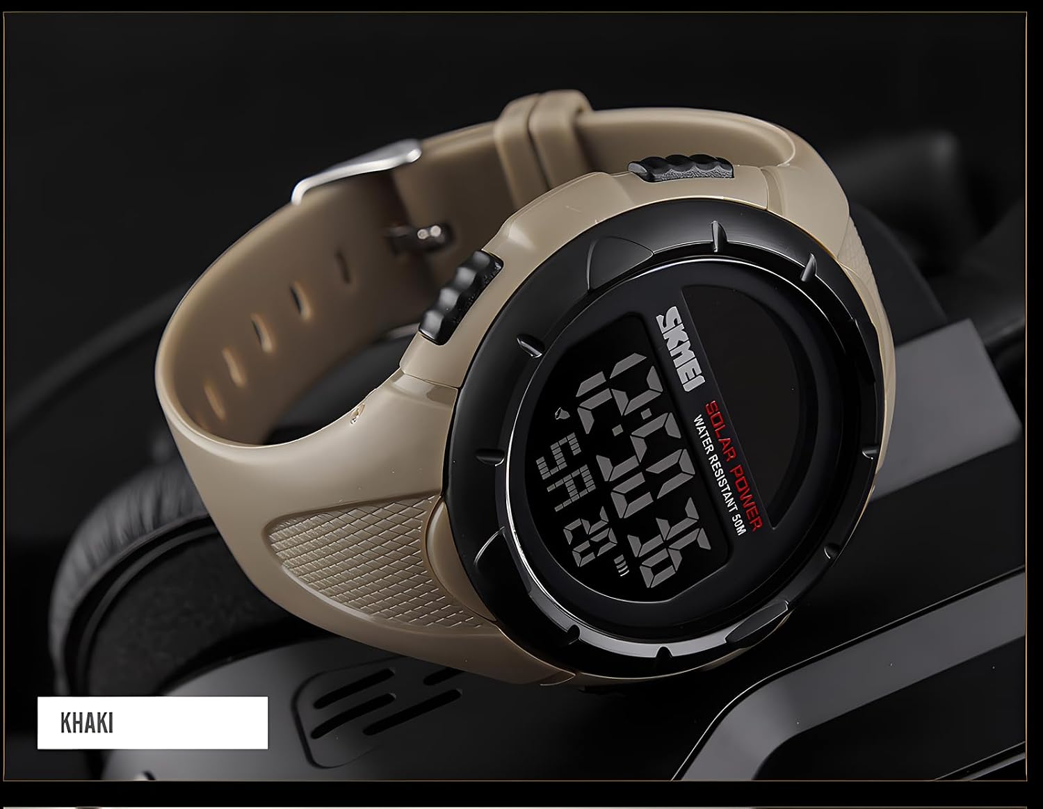 Gosasa Men's Outdoor Sports Multifunction Solar Power LED Digital Watches 50M Water Resistant (Black)