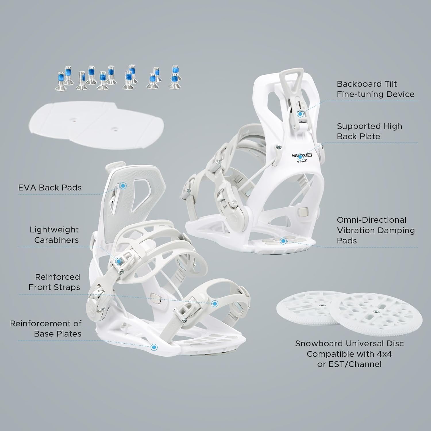 XCMAN Rear Step in Style Snowboard Bindings Lightweight Rear Entry All-Mountain Bindings for Men Women Easy in and Out