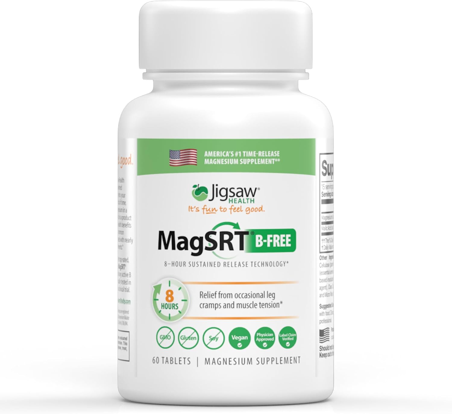 Jigsaw Health MagSRT | Magnesium Supplement with Vitamin B6, Folate & B12 | 240 Tablets | 60 Servings