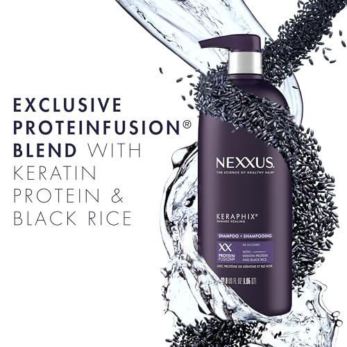 Nexxus Keraphix Shampoo and Conditioner - Damaged Hair Treatment System with Keratin Protein and Black Rice, 2 Count & 3 Repair Masks Treatment