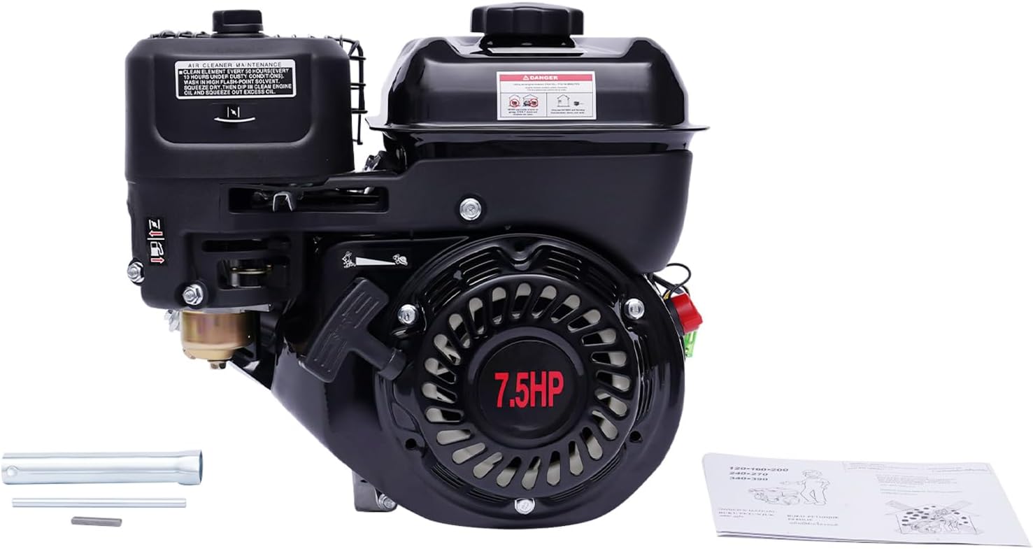 Gas Engine, 7.5 HP Horizontal Shaft 212CC 4-Stroke Engine, 3600 RPM with 20 mm Shaft – for Farm Machinery, Garden Equipment, Tillers