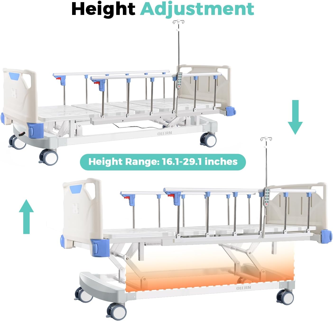 Premium 3 Function Full Electric Hospital Bed,Adjustable Medical Bed | 550LBS,4.7" Waterproof Mattress,Adjustable Height,One-Click CPR,Iv Pole,Germany Moter for Home Use Hospital Nursing Clinic