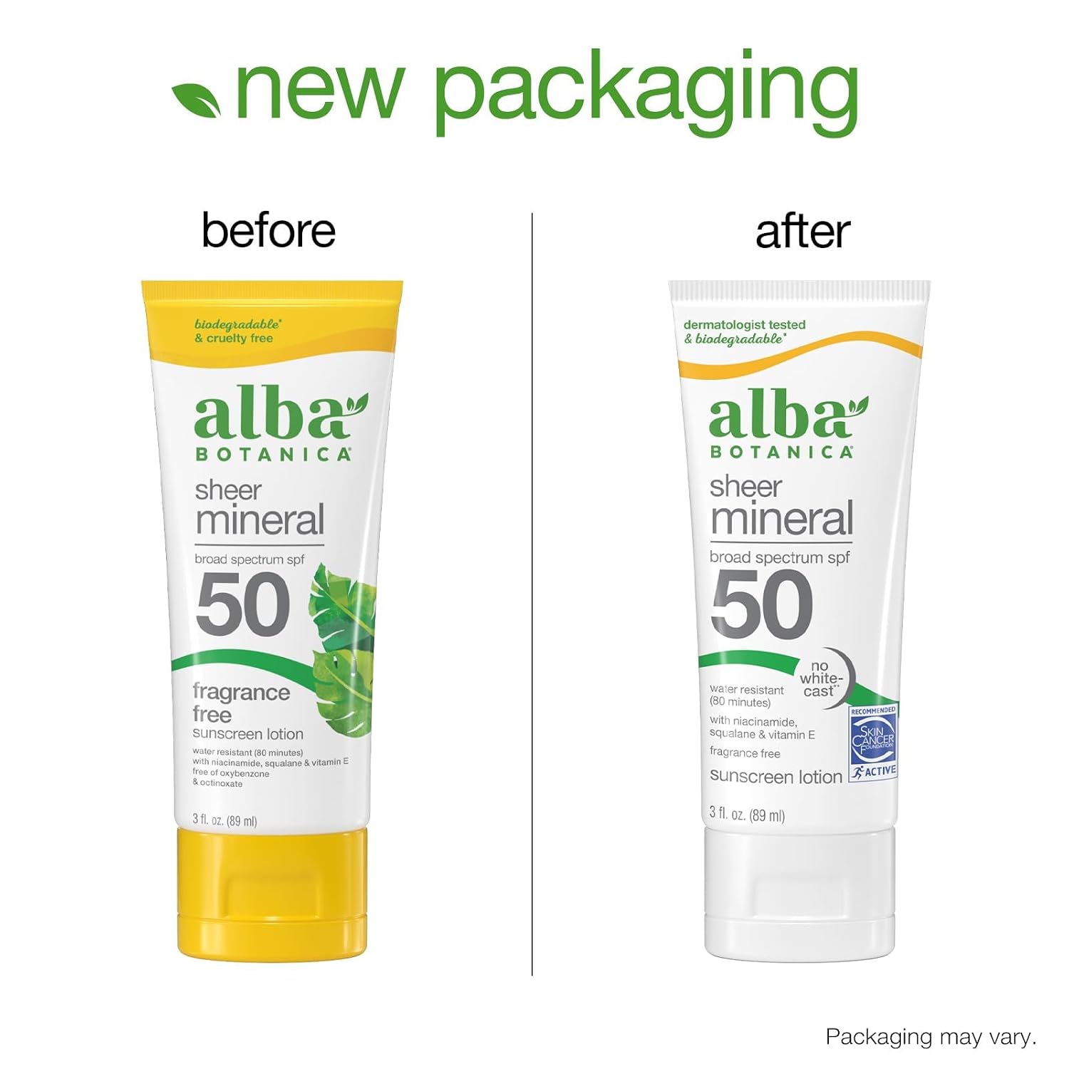 Alba Botanica Mineral Sunscreen Lotion SPF 50, Broad Spectrum, Fragrance Free, 3 Fl Oz (Packaging May Vary)
