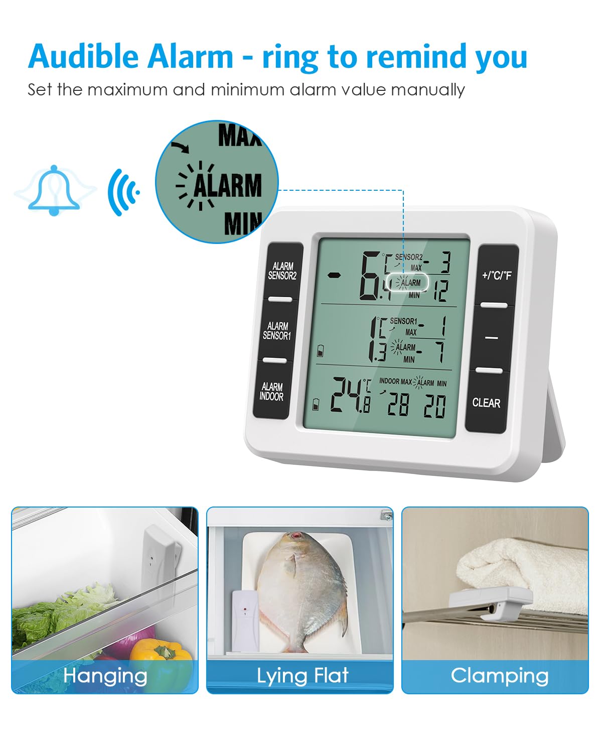 AMIR Refrigerator Thermometer, Wireless Indoor Outdoor Thermometer
