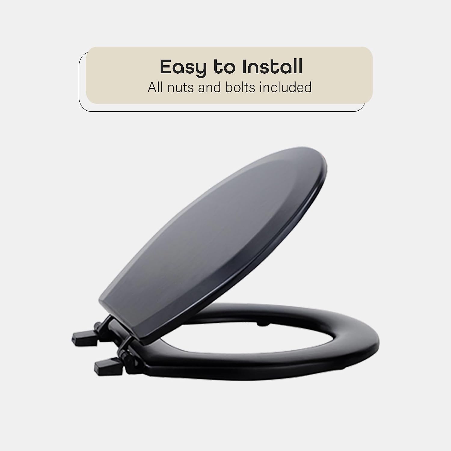 Soft Elongated Vinyl Toilet Seat, Black - 19 Inch Soft Vinyl Cover with Comfort Foam Cushioning - Fits All Elongated Size Fixtures - Easy to Install Fantasia by Achim Home Decor