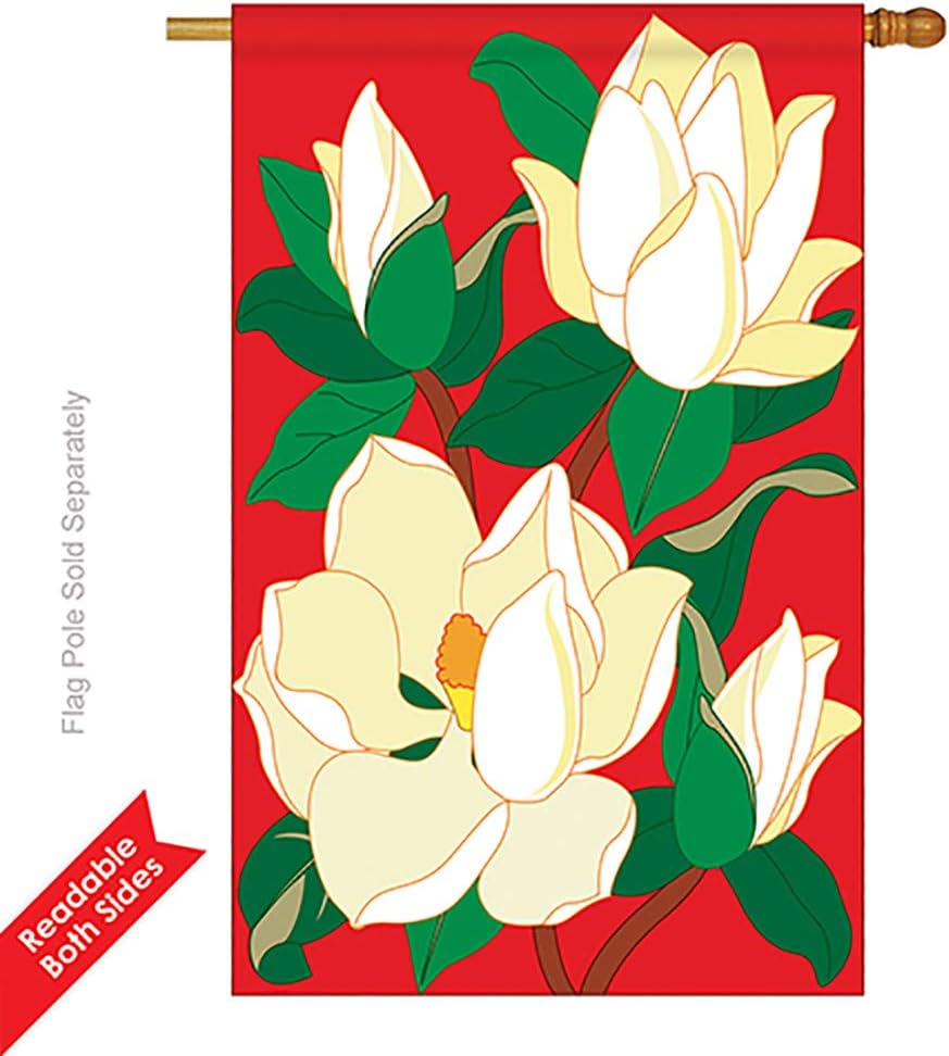 Two Group H104041-P2 Magnolia Spring Floral Applique Decorative Vertical 28" x 40" Double Sided House Flag