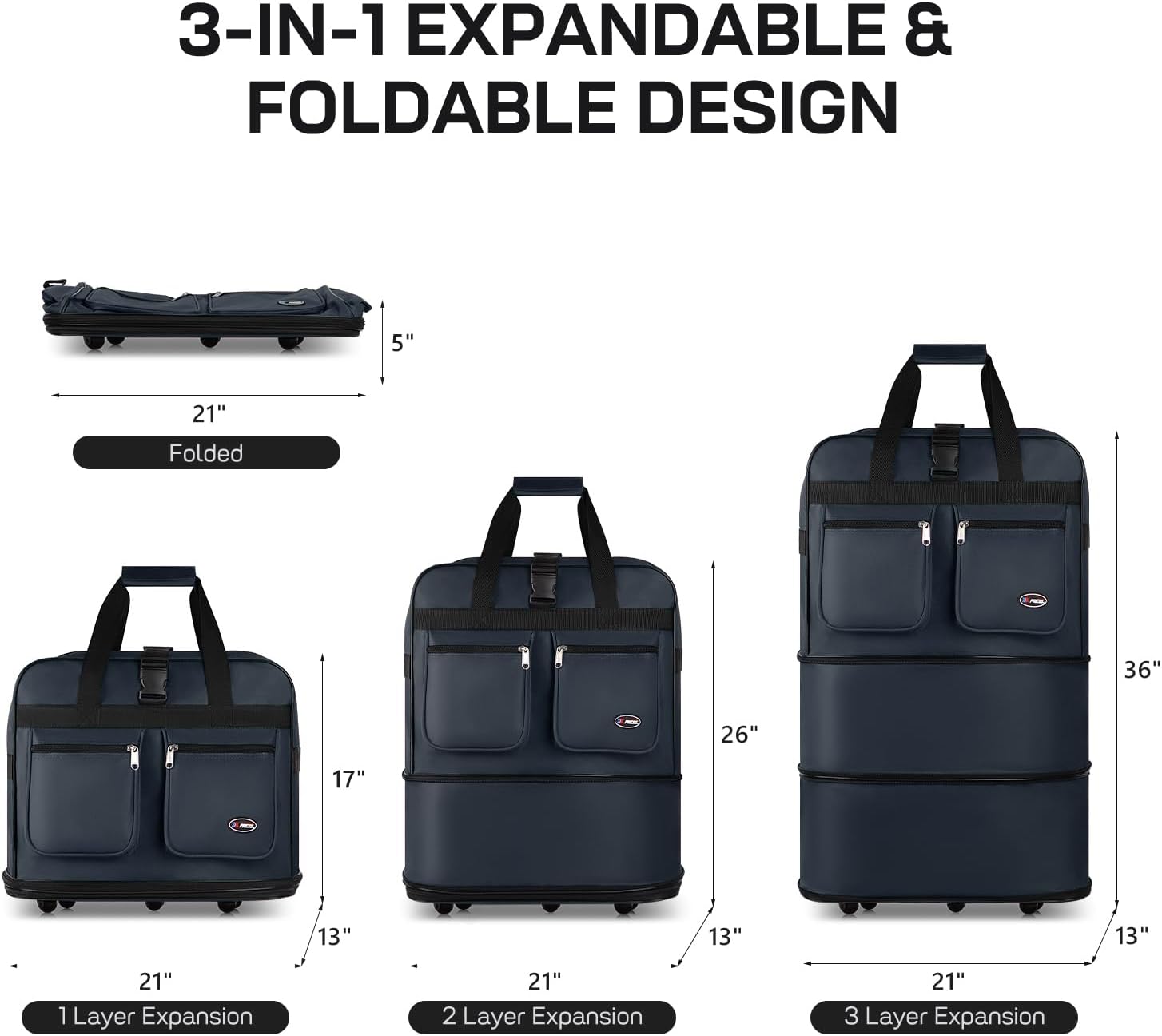 40'' Expandable Rolling Duffel Bag Suitcases w/Wheels,Foldable Luggage Bag