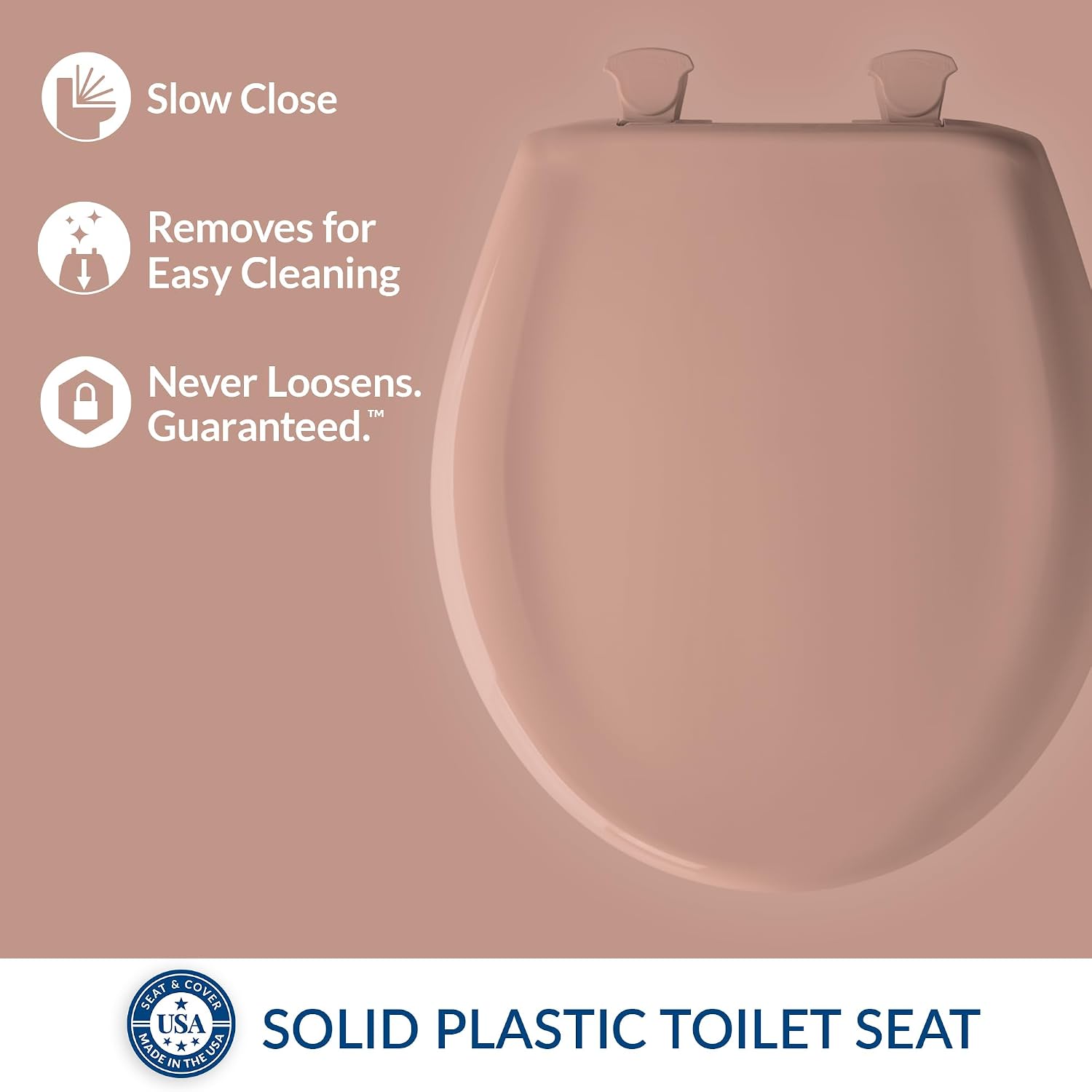 Bemis Classic Colors Slow Close Toilet Seat, Easy Clean Hinges and Durable Plastic Seat, Made in USA, Elongated, Black